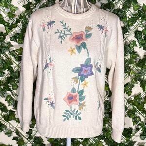 Cream floral embroidered sweater